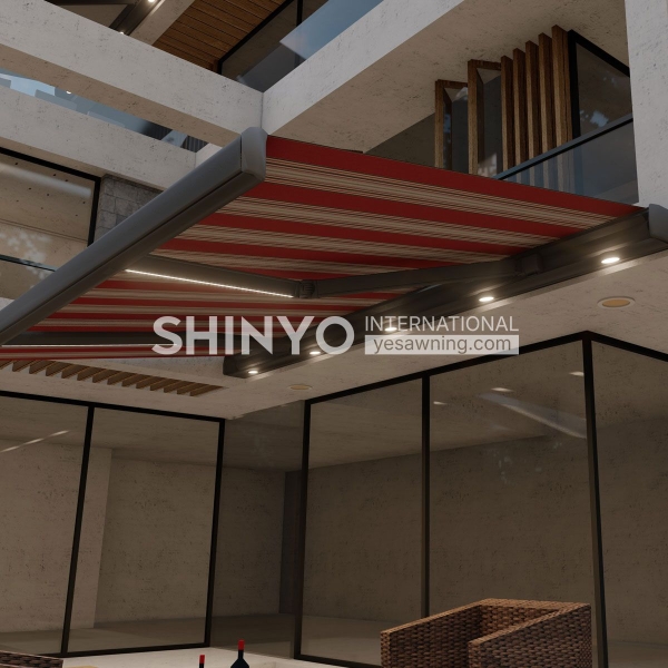 QHA电动重型全盒伸缩篷：三亚海景别墅群的「台风季无忧」解决方案